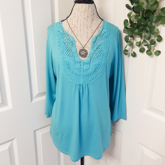 Coldwater Creek Tops - Coldwater Creek Crochet Trim Top Size XL 16